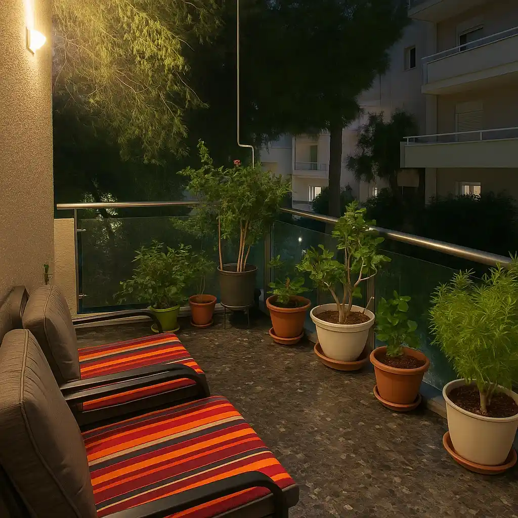 Dusk Balcony with Potted Plants Πολυτελές διαμέρισμα 140τ.μ. στον Άνω Παπάγο